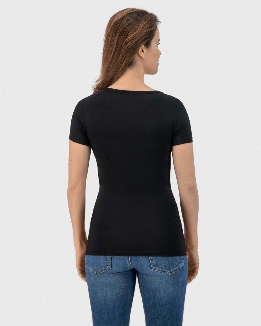 t-shirt, kortmouw, zwart, achterkant, breisel stof